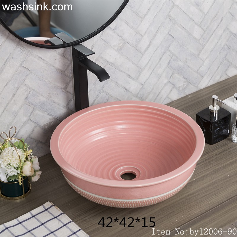 byl2006-90-1 byl2006-90 Jingdezhen lotus pink ceramic washbasin with coil pattern - shengjiang  ceramic  factory   porcelain art hand basin wash sink