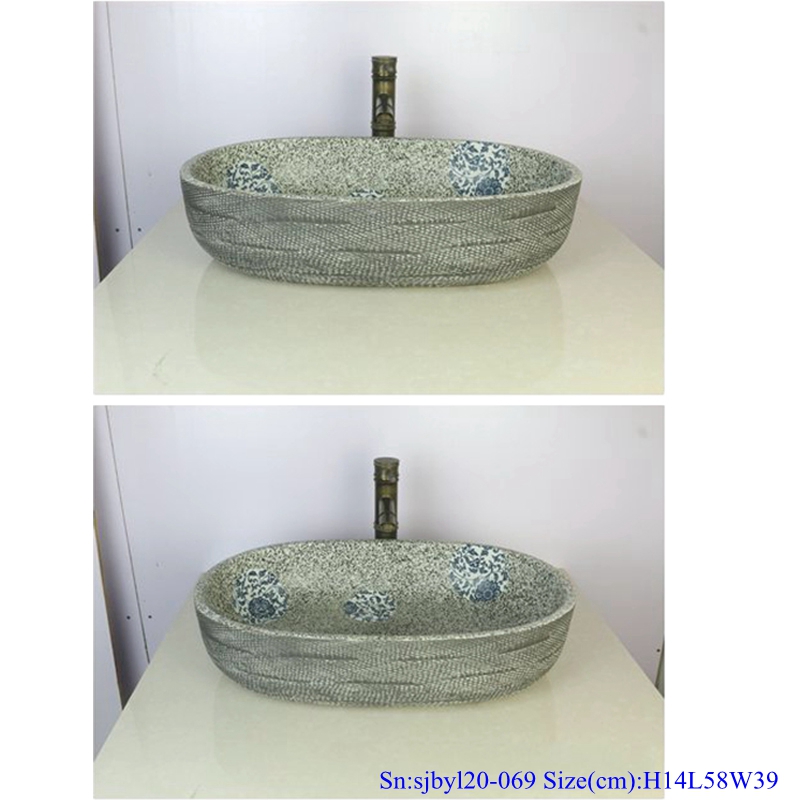 sjbyl20-069-网纹穿枝莲 sjby120-069 Jingdezhen hand painted wash basin with netted pattern of chuanzhilian - shengjiang  ceramic  factory   porcelain art hand basin wash sink