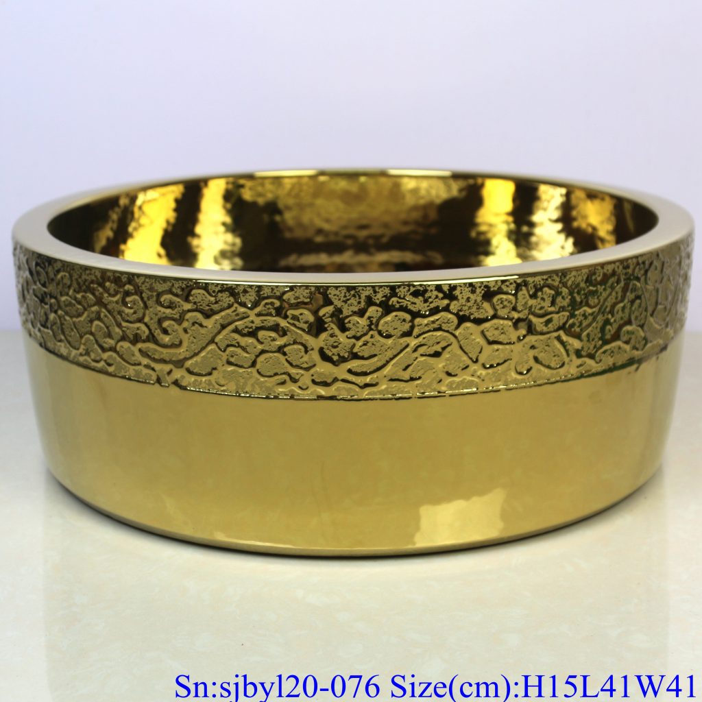 sjbyl20-076-台盆-金属釉和电镀系列-直口金菊130-1024x1024 sjby120-076 Jingdezhen hand painted golden chrysanthemum wash basin - shengjiang  ceramic  factory   porcelain art hand basin wash sink