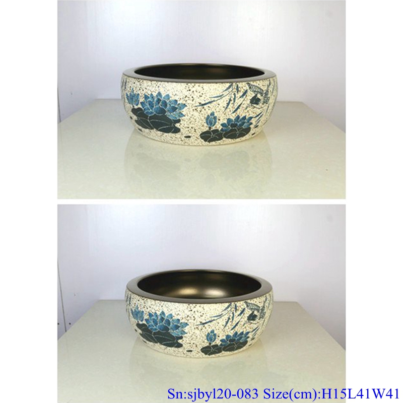 sjbyl20-083-台盆-金属釉和电镀系列-亚金柳叶荷花130 sjby120-083 Jingdezhen hand painted sub gold lotus leaf wash basin - shengjiang  ceramic  factory   porcelain art hand basin wash sink
