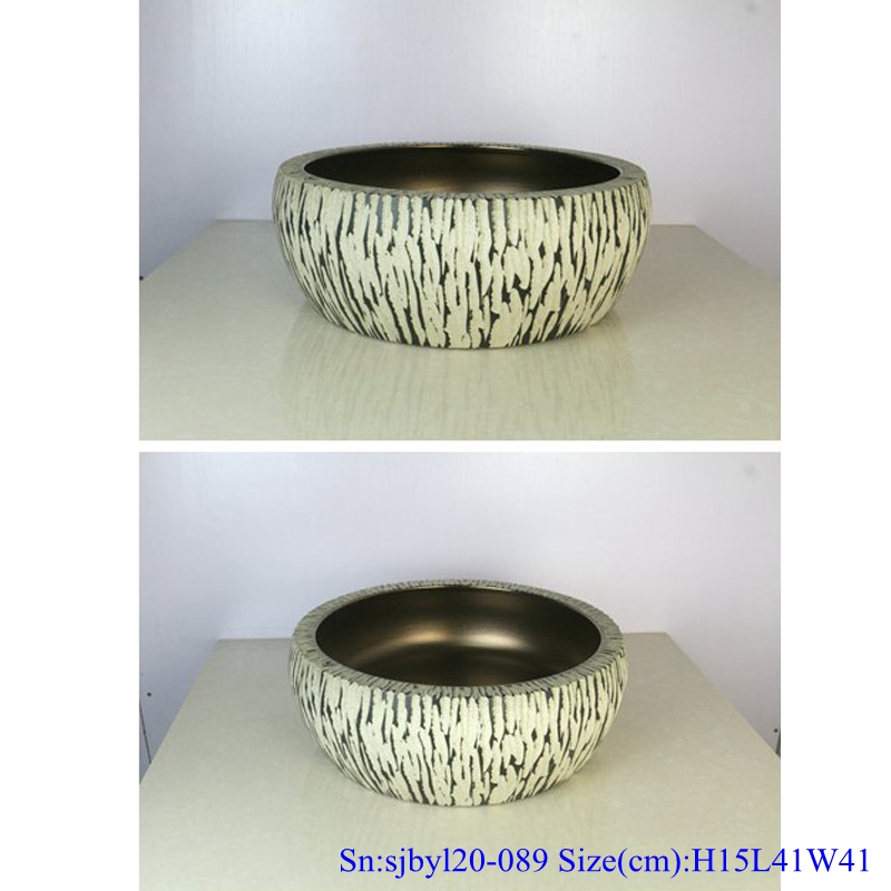 sjbyl20-089-台盆-金属釉和电镀系列-亚金白树皮-1 sjby120-089 Jingdezhen hand-painted sub gold mink pattern washbasin - shengjiang  ceramic  factory   porcelain art hand basin wash sink