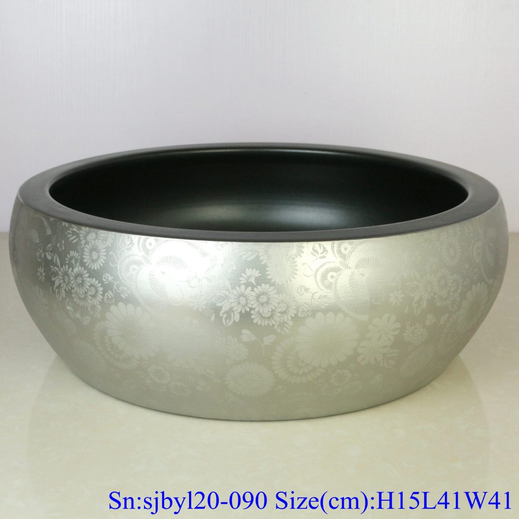 sjbyl20-090-台盆-金属釉和电镀系列-亚黑银蝶舞-1024x1024 sjby120-090 Jingdezhen hand painted sub Black Silver Butterfly dance design washbasin - shengjiang  ceramic  factory   porcelain art hand basin wash sink