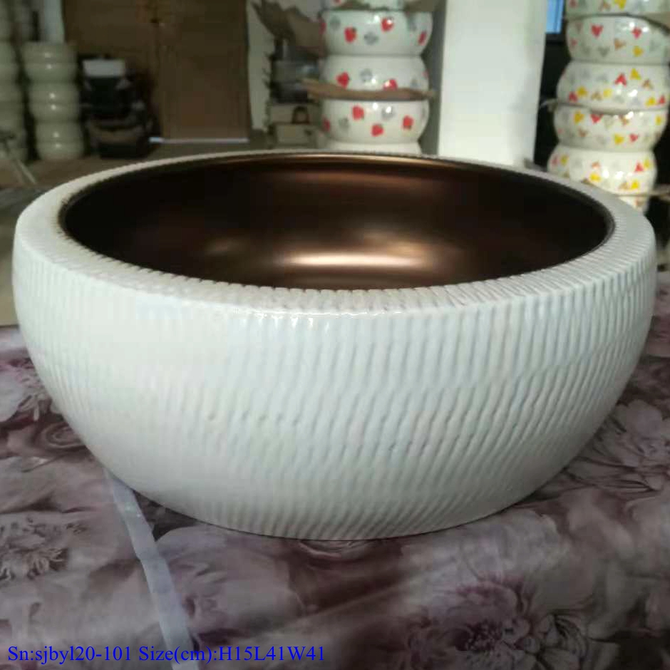 sjbyl20-101-台盆-金属釉和电镀系列-外白跳刀内亚金2 sjby120-0101 Jingdezhen interior matte gold pattern washbasin - shengjiang  ceramic  factory   porcelain art hand basin wash sink