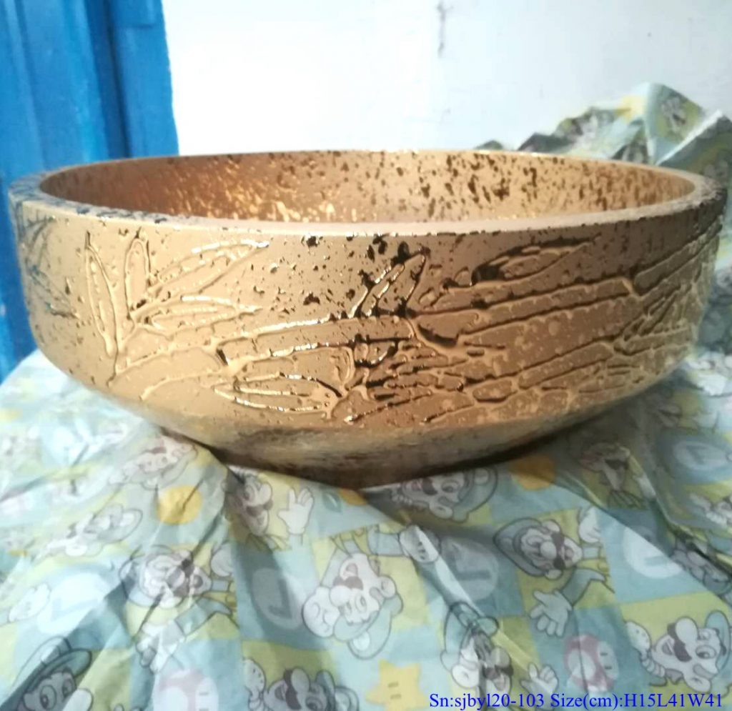 sjbyl20-103-台盆-金属釉和电镀系列-碎金枝条1-1024x995 sjby120-103 Shengjiang handmade washbasin with broken gold branches - shengjiang  ceramic  factory   porcelain art hand basin wash sink