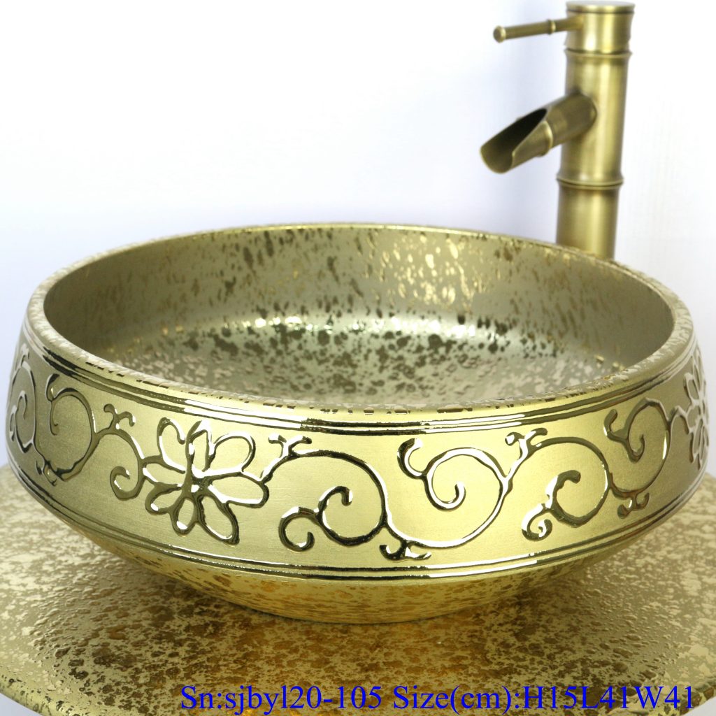 sjbyl20-105-台盆-金属釉和电镀系列-碎金菊瓣2-1024x1024 sjby120-105 Shengjiang handmade wash basin with broken golden chrysanthemum petals - shengjiang  ceramic  factory   porcelain art hand basin wash sink