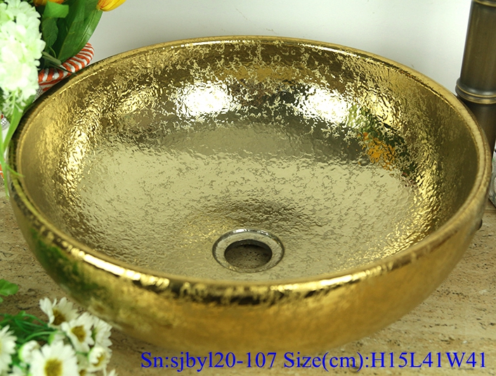sjbyl20-107-台盆-金属釉和电镀系列-碎金 sjby120-107 Shengjiang Handmade Gold irregular pattern washbasin - shengjiang  ceramic  factory   porcelain art hand basin wash sink