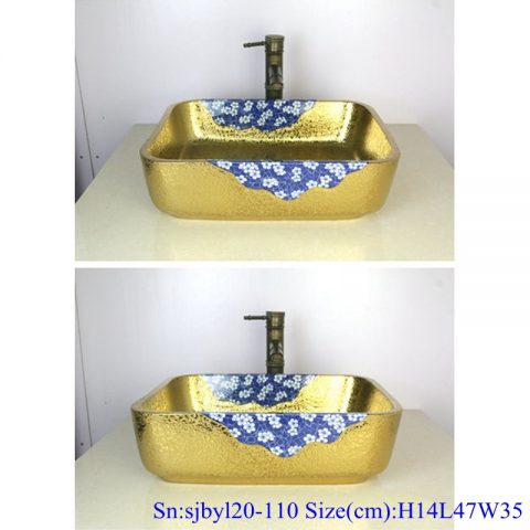 sjby120-110 Shengjiang handmade Wash basin with golden ice plum pattern
