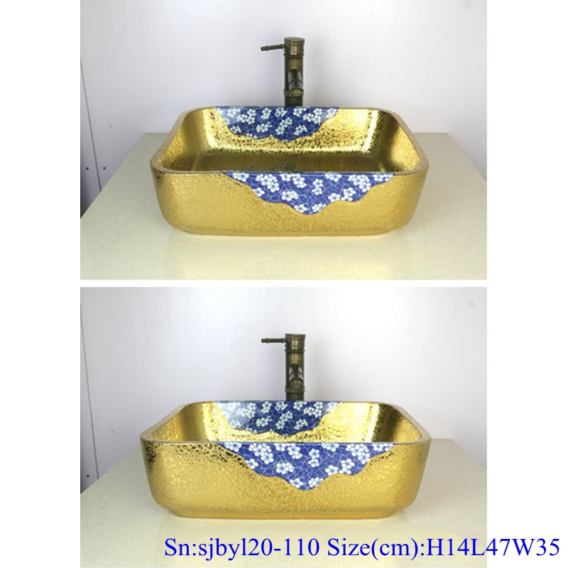 sjbyl20-110-台盆-金属釉和电镀系列-洒金冰梅160 sjby120-110 Shengjiang handmade Wash basin with golden ice plum pattern - shengjiang  ceramic  factory   porcelain art hand basin wash sink