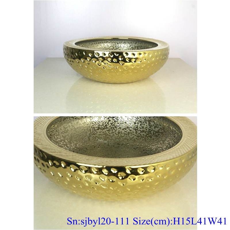 sjbyl20-111-台盆-金属釉和电镀系列-洒点金岩刻 sjby120-111 Shengjiang handmade Wash basin with gold and rock carvings - shengjiang  ceramic  factory   porcelain art hand basin wash sink