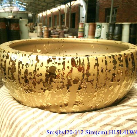 sjby120-112 Shengjiang handmade Wash basin with gold plated pattern