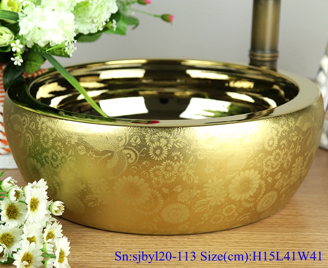 sjbyl20-113-台盆-金属釉和电镀系列-全镀金蝶舞 sjby120-113 Shengjiang handmade full gold plated butterfly dance washbasin - shengjiang  ceramic  factory   porcelain art hand basin wash sink