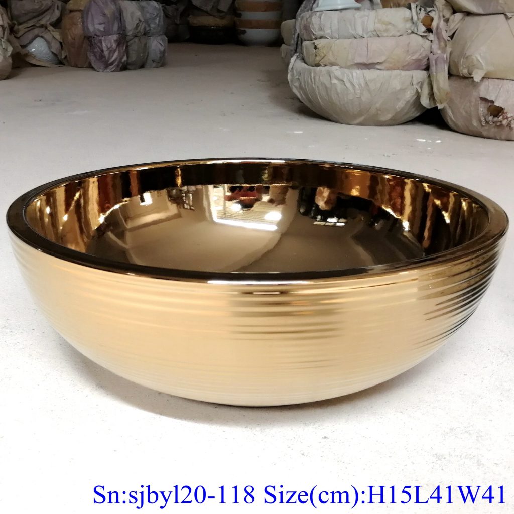 sjbyl20-118-台盆-金属釉和电镀系列-亮金线圈2-1024x1024 sjby120-118 Jingdezhen ceramic washbasin with bright gold coil pattern - shengjiang  ceramic  factory   porcelain art hand basin wash sink