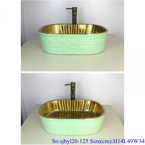 sjby120-125 Jingdezhen gold thread andd jade pattern ceramic washbasin