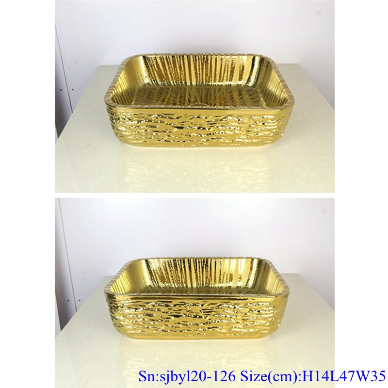 sjbyl20-126-台盆-金属釉和电镀系列-金线岩刻160 sjby120-126 Jingdezhen gold line stone pattern ceramic washbasin - shengjiang  ceramic  factory   porcelain art hand basin wash sink