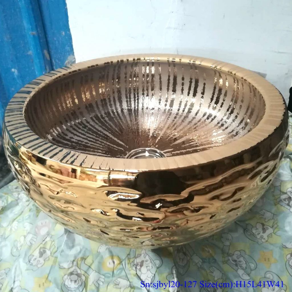 sjbyl20-127-台盆-金属釉和电镀系列-金线碎石岩刻1-1024x1024 sjby120-127 Jingdezhen gold line and stone pattern ceramic washbasin - shengjiang  ceramic  factory   porcelain art hand basin wash sink