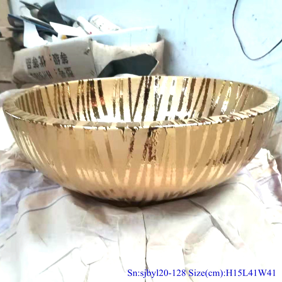 sjbyl20-128-台盆-金属釉和电镀系列-金线流水4 sjby120-128 Jingdezhen gold line flowing pattern ceramic washbasin - shengjiang  ceramic  factory   porcelain art hand basin wash sink