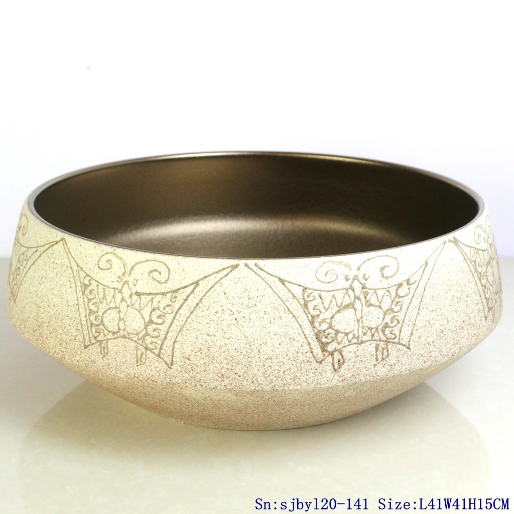 sjbyl20-141-台盆-金属釉和电镀系列-蝴蝶图腾1-1024x1024 sjby120-141 Ceramic round washbasin with butterfly pattern in Shengjiang - shengjiang  ceramic  factory   porcelain art hand basin wash sink