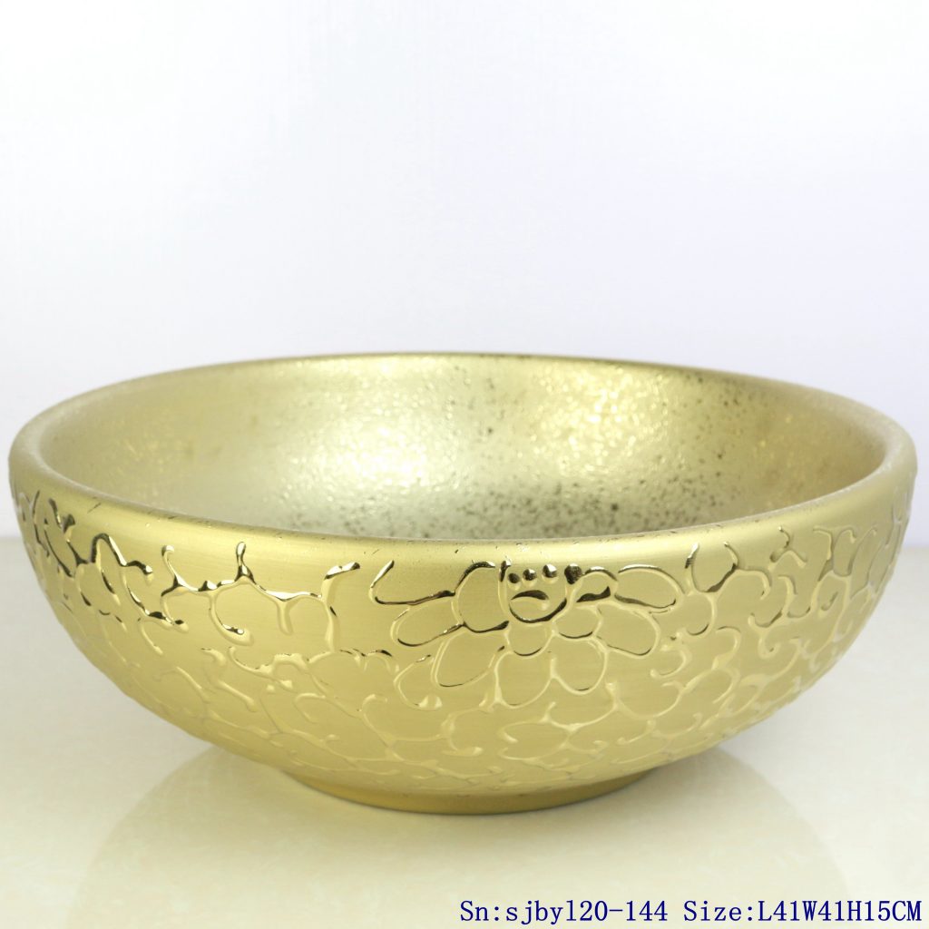 sjbyl20-144-台盆-金属釉和电镀系列-镀金立体菊瓣1-1024x1024 sjby120-144 Jingdezhen gold plated ceramic washbasin with chrysanthemum petal pattern - shengjiang  ceramic  factory   porcelain art hand basin wash sink