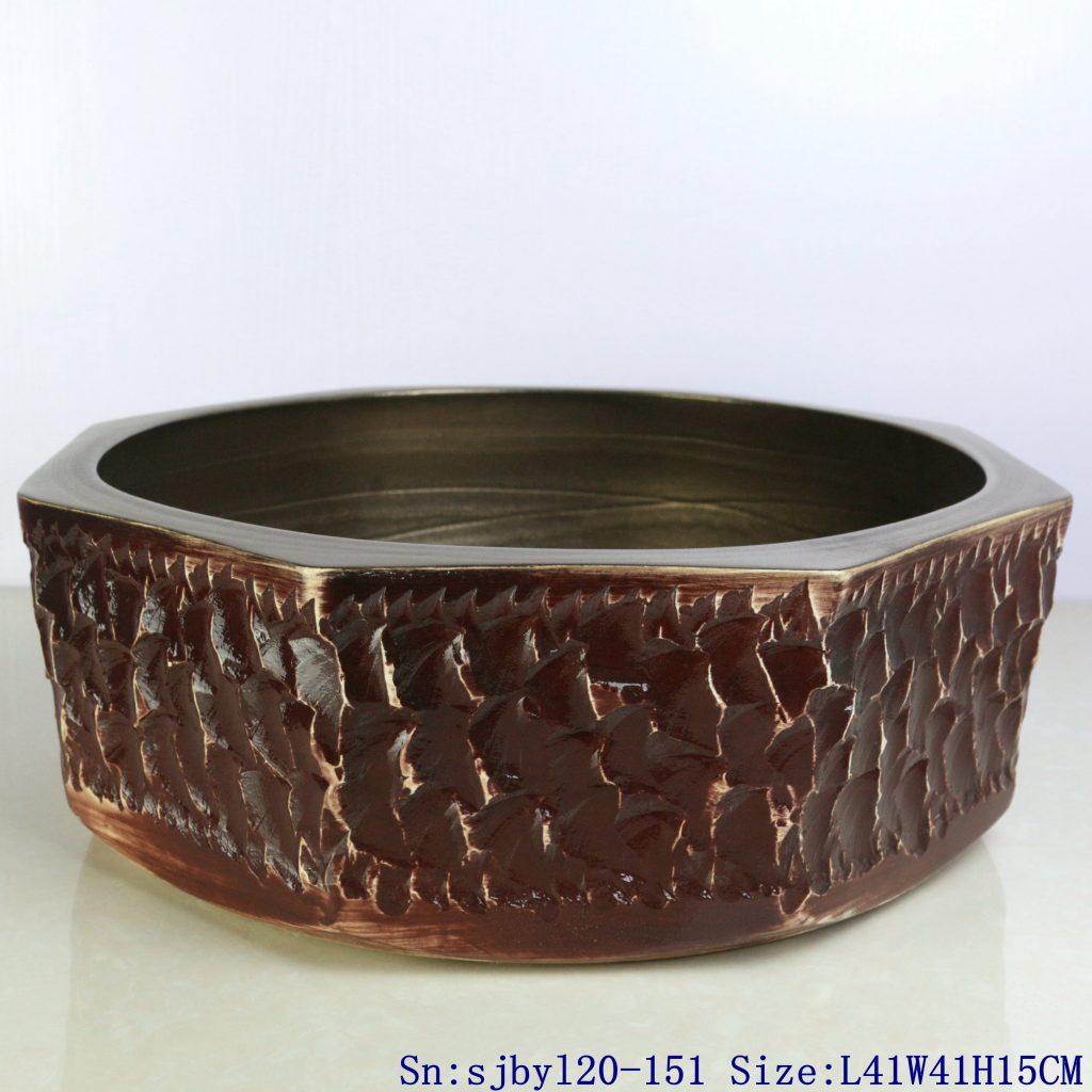 sjbyl20-151-台盆-金属釉和电镀系列-八角亚金岩刻140-1024x1024 sjby120-151 Jingdezhen octagonal gold rock pattern ceramic washbasin - shengjiang  ceramic  factory   porcelain art hand basin wash sink
