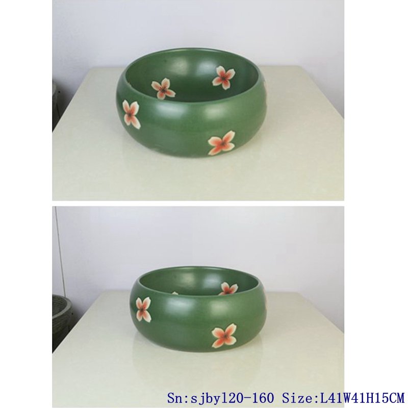 sjbyl20-160-四瓣红花90 sjby120-160 Special round washbasin with four petals of safflower pattern - shengjiang  ceramic  factory   porcelain art hand basin wash sink