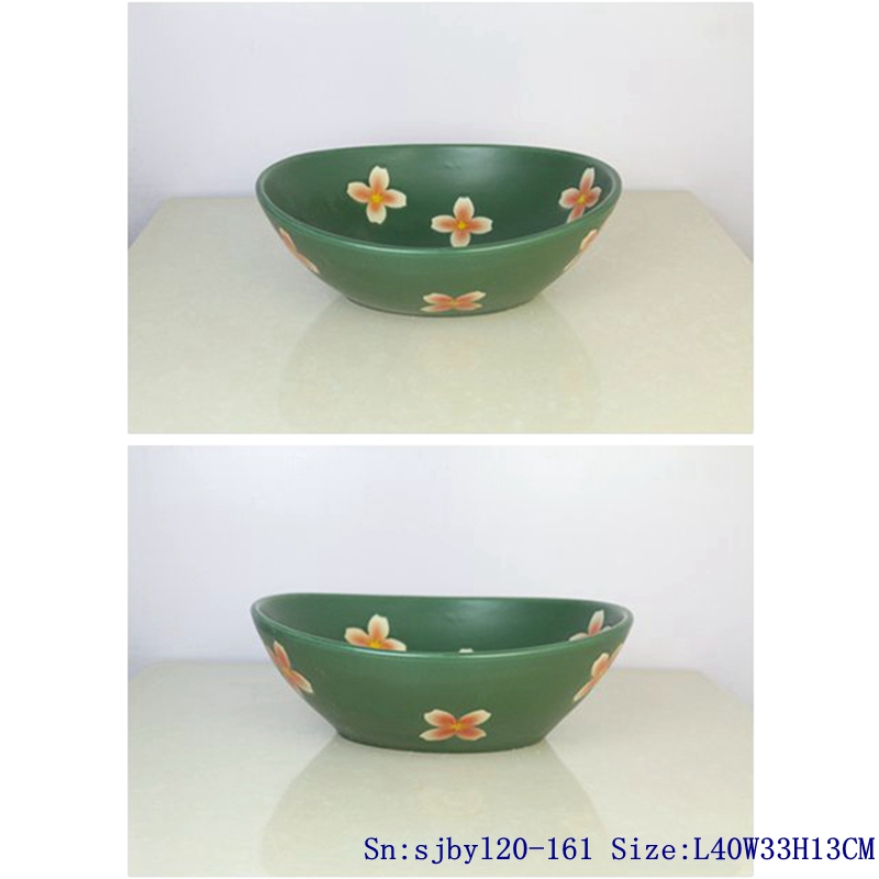 sjbyl20-161-四瓣红花70 sjby120-161 Four petal safflower pattern shoe-shaped washbasin - shengjiang  ceramic  factory   porcelain art hand basin wash sink