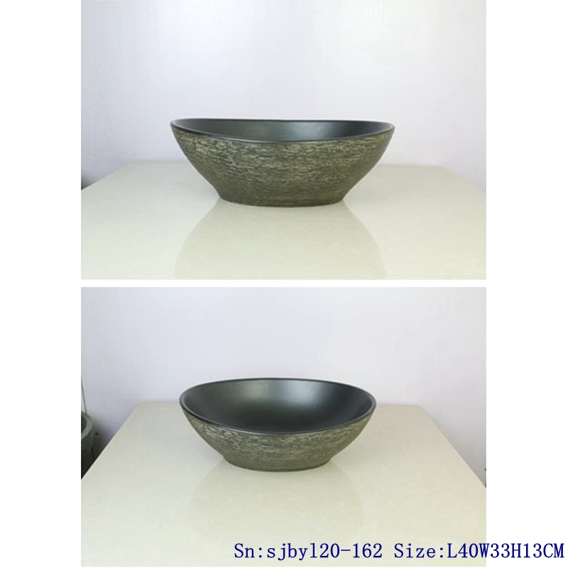 sjbyl20-162-丝线元宝70 sjby120-162 Jingdezhen silk pattern black washbasin - shengjiang  ceramic  factory   porcelain art hand basin wash sink