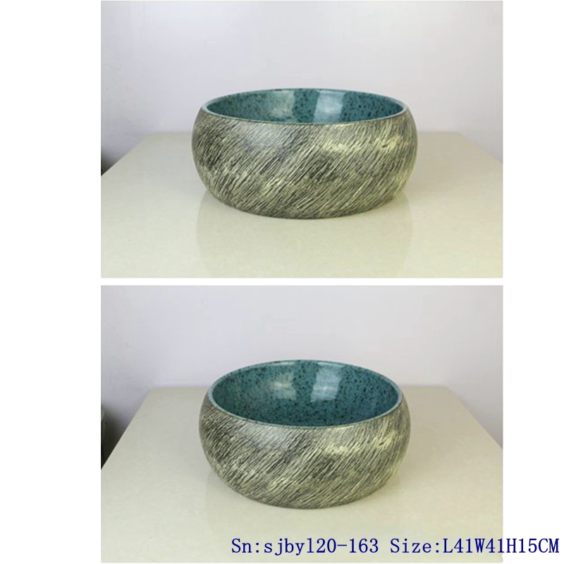 sjbyl20-163-丝线内蓝墨点90 sjby120-163 Wash basin with blue ink dot pattern on Jingdezhen silk thread - shengjiang  ceramic  factory   porcelain art hand basin wash sink