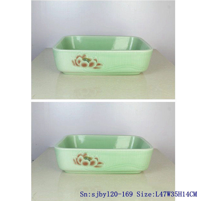 sjbyl20-169-如意荷花 sjby120-169 Washbasin with blue lotus pattern in Jingdezhen Lake - shengjiang  ceramic  factory   porcelain art hand basin wash sink