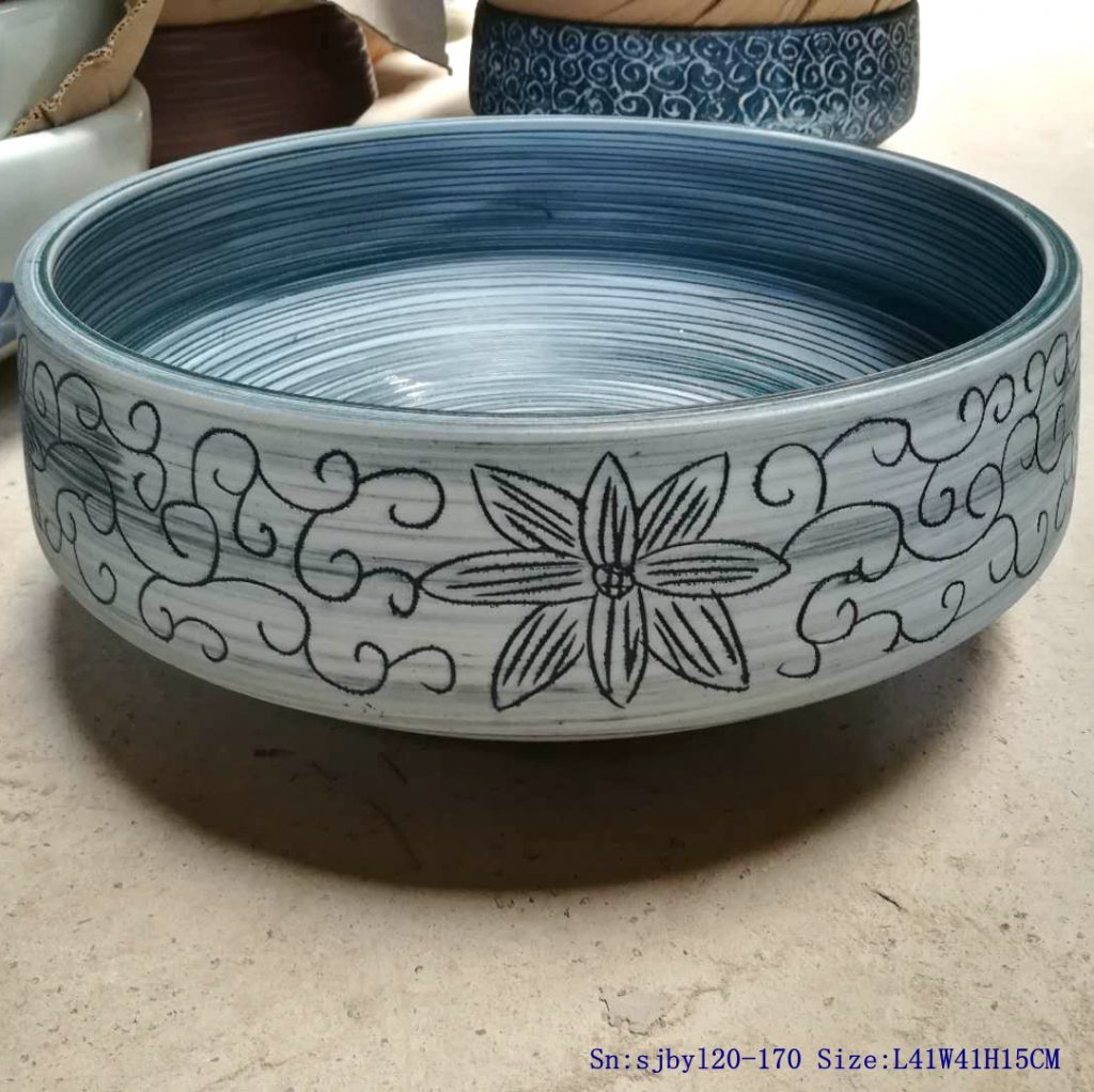 sjbyl20-170-青釉菊瓣2-1024x1022 sjby120-170 Jingdezhen green glaze chrysanthemum pattern washbasin - shengjiang  ceramic  factory   porcelain art hand basin wash sink