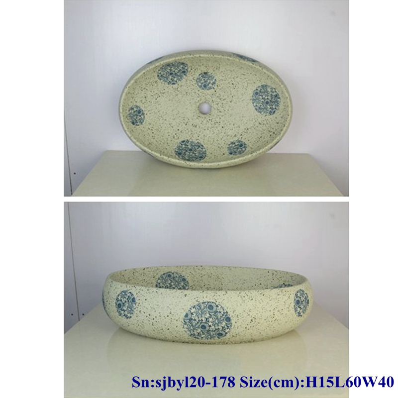 sjbyl20-178-墨点贴O菊满地 sjby120-178 Jingdezhen ink dot chrysanthemum pattern washbasin - shengjiang  ceramic  factory   porcelain art hand basin wash sink