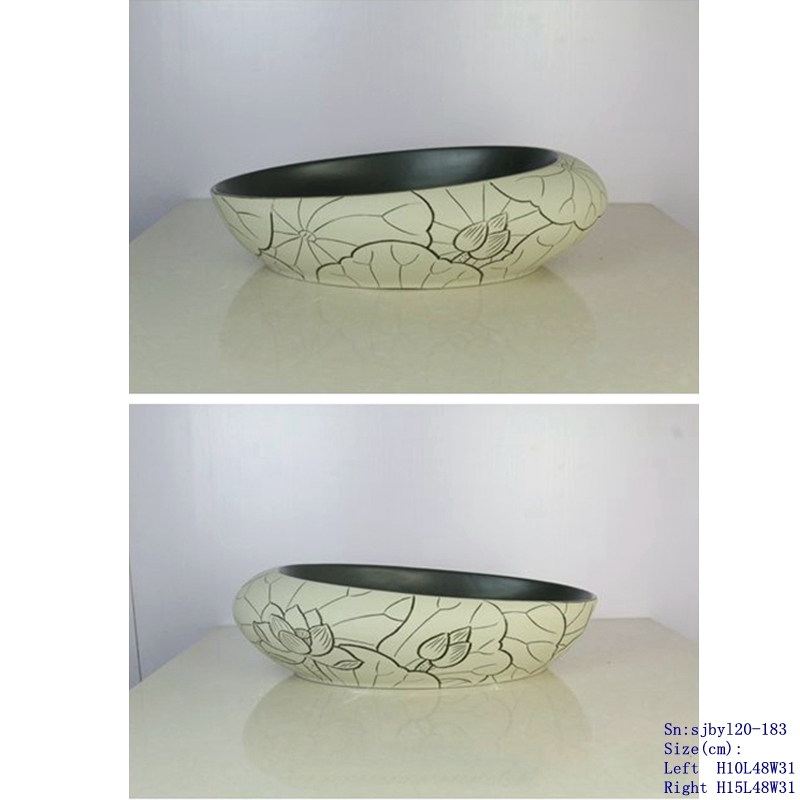sjbyl20-183-描边满荷 sjby120-183 Jingdezhen wash basin with full lotus design - shengjiang  ceramic  factory   porcelain art hand basin wash sink