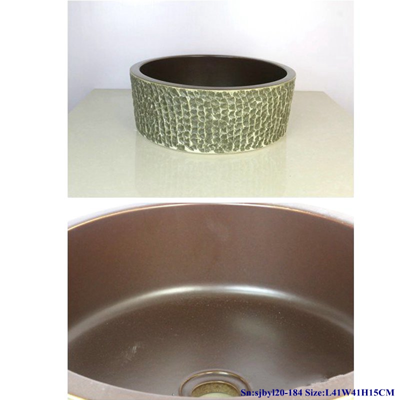 sjbyl20-184-莽皮纹内棕 sjby120-184 Jingdezhen snake skin pattern inner brown pattern washbasin - shengjiang  ceramic  factory   porcelain art hand basin wash sink