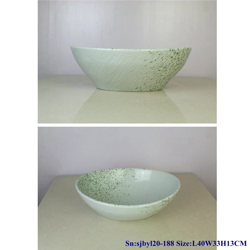 sjbyl20-188-绿点丝线 sjby120-188Jingdezhen green dot silk pattern washbasin - shengjiang  ceramic  factory   porcelain art hand basin wash sink