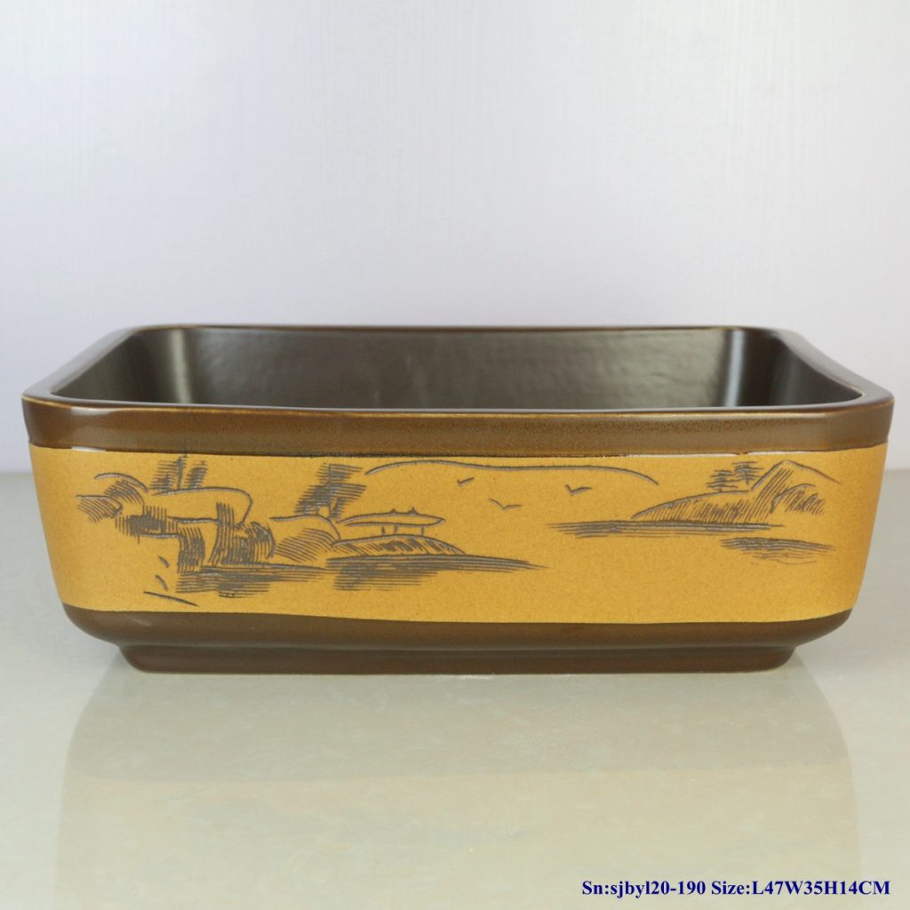 sjbyl20-190-落霞2-1024x1024 sjby120-190 Hand painted washbasin with sunset pattern in Jingdezhen - shengjiang  ceramic  factory   porcelain art hand basin wash sink