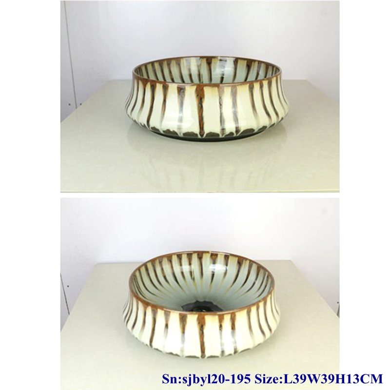 sjbyl20-195-流水釉100 sjby120-195 Hand painted wash basin with flowing glaze pattern in Jingdezhen - shengjiang  ceramic  factory   porcelain art hand basin wash sink