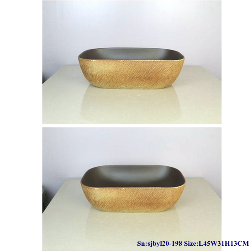 sjbyl20-198-咖色斜丝线90 sjby120-198 Hand painted wash basin with Jingdezhen sand table pattern - shengjiang  ceramic  factory   porcelain art hand basin wash sink