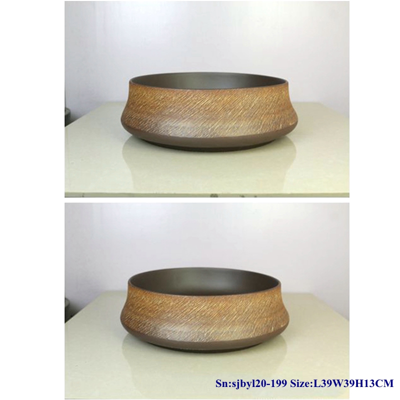 sjbyl20-199-咖色丝线100-1 sjby120-199Hand painted wash basin with coffee silk thread pattern in Jingdezhen - shengjiang  ceramic  factory   porcelain art hand basin wash sink