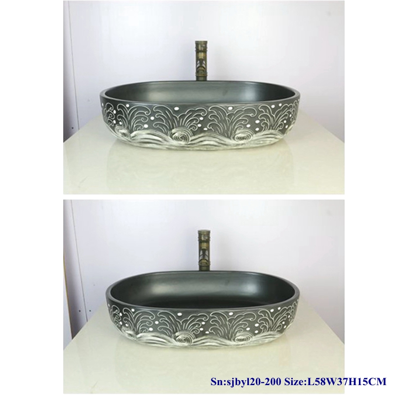 sjbyl20-200-惊涛骇浪 sjby120-200 Hand painted washbasin of Jingdezhen stormy waves - shengjiang  ceramic  factory   porcelain art hand basin wash sink