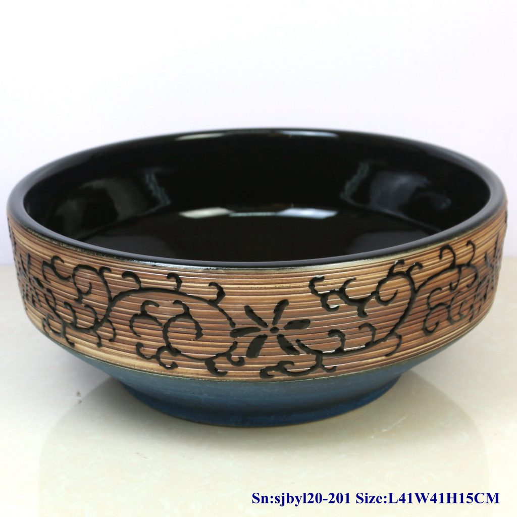 sjbyl20-201-金钟线圈菊花-1024x1024 sjby120-201 Hand painted Jingdezhen coil chrysanthemum wash basin - shengjiang  ceramic  factory   porcelain art hand basin wash sink