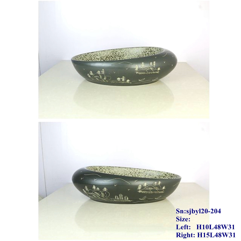 sjbyl20-204-江山如画 sjby120-204 Hand painted washbasin with picturesque scenery in Jingdezhen - shengjiang  ceramic  factory   porcelain art hand basin wash sink