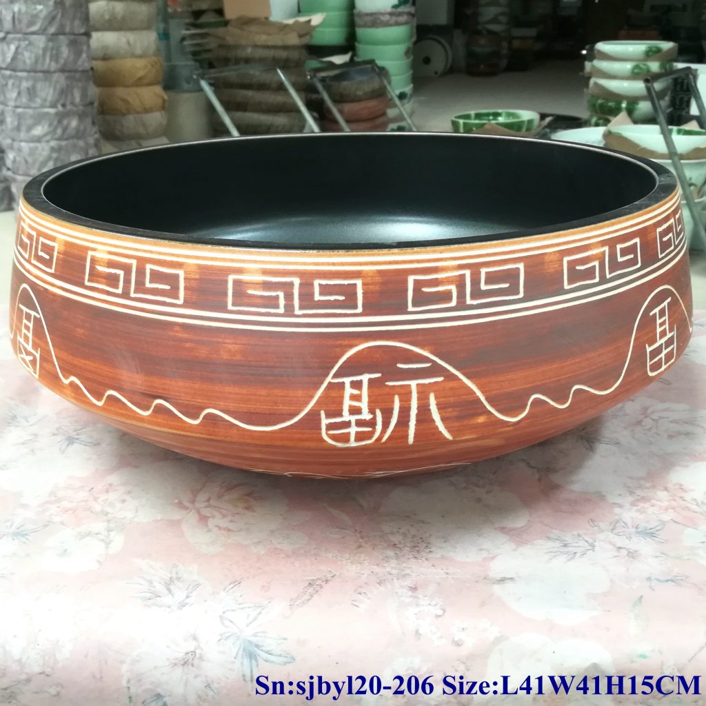 sjbyl20-206-甲骨文福1-1024x1024 sjby120-206 Hand painted wash basin with inscriptions on bones and tortoise shells in Jingdezhen - shengjiang  ceramic  factory   porcelain art hand basin wash sink