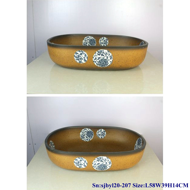 sjbyl20-207-黄沙穿枝莲 sjby120-207 Hand painted wash basin with lotus flower pattern in Jingdezhen - shengjiang  ceramic  factory   porcelain art hand basin wash sink