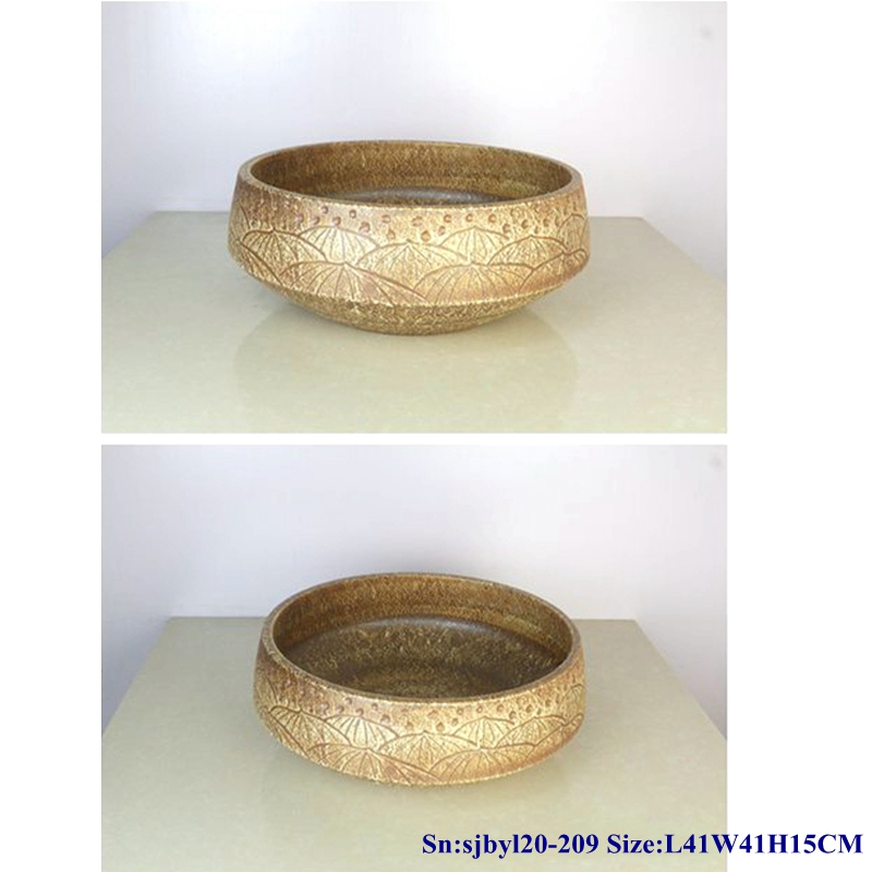 sjbyl20-209-黄泥清莲 sjby120-209 Hand painted Jingdezhen yellow clay lotus wash basin - shengjiang  ceramic  factory   porcelain art hand basin wash sink