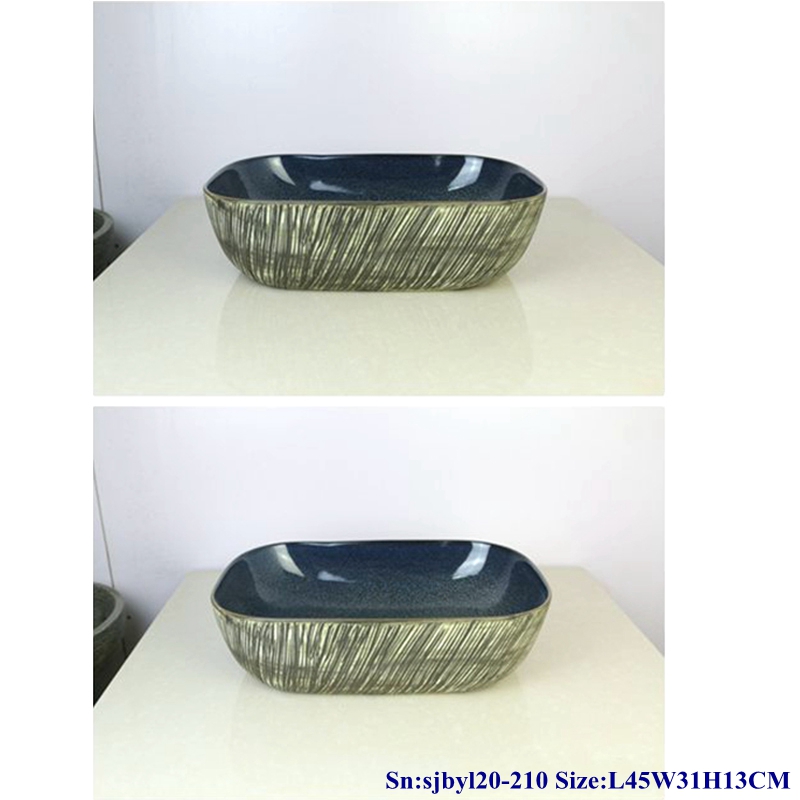 sjbyl20-210-花釉斜线90 sjby120-210 Jingdezhen flower glaze diagonal pattern washbasin - shengjiang  ceramic  factory   porcelain art hand basin wash sink