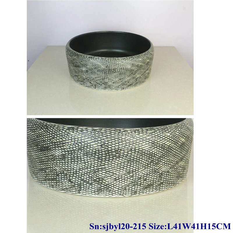 sjbyl20-215-黑网纹 sjby120-215 Jingdezhen ceramic washbasin with black reticulated pattern - shengjiang  ceramic  factory   porcelain art hand basin wash sink
