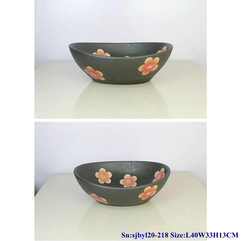 sjbyl20-218-黑底五瓣花70 sjby120-218 Jingdezhen ceramic washbasin with five petals on black background - shengjiang  ceramic  factory   porcelain art hand basin wash sink