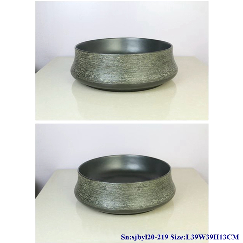 sjbyl20-219-黑底丝线100 sjby120-219 Jingdezhen ceramic washbasin with silk thread pattern on black background - shengjiang  ceramic  factory   porcelain art hand basin wash sink