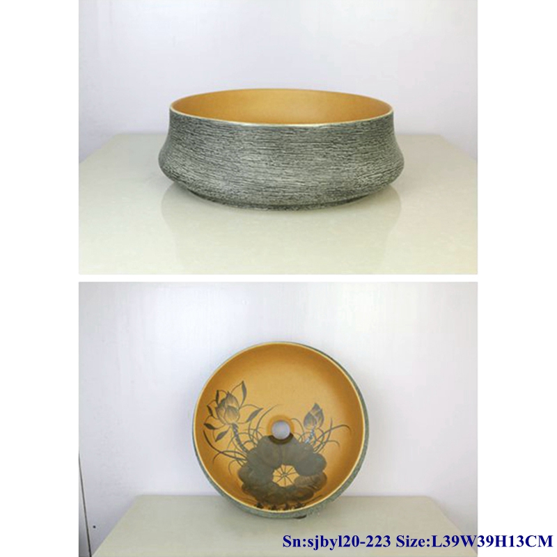sjbyl20-223-荷花丝线 sjby120-223 Jingdezhen lotus plate pattern ceramic washbasin - shengjiang  ceramic  factory   porcelain art hand basin wash sink