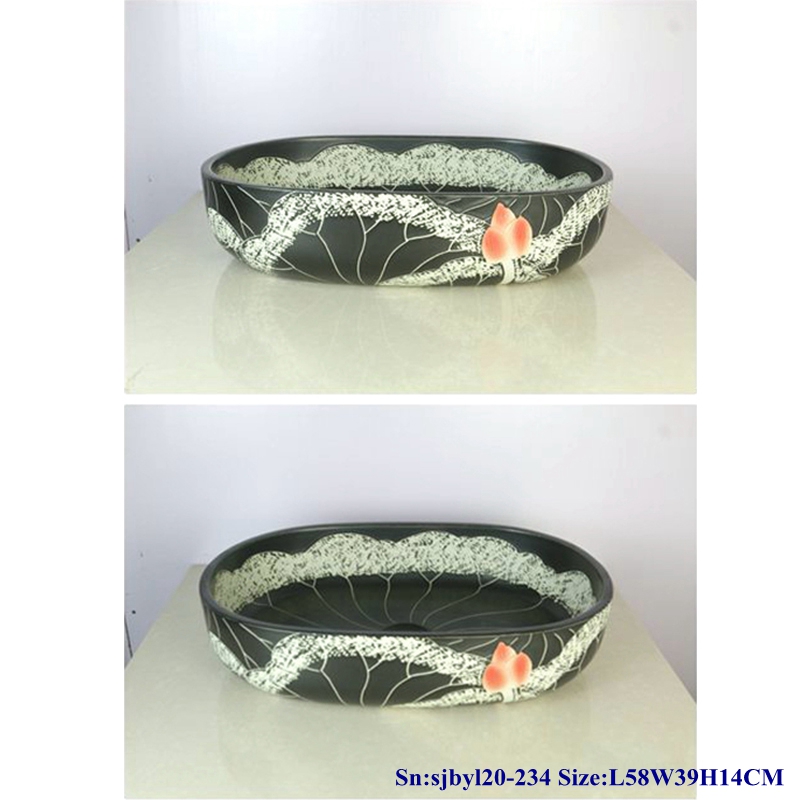 sjbyl20-234-帝王莲 sjby120-234 Jingdezhen Ceramic washbasin with emperor lotus pattern - shengjiang  ceramic  factory   porcelain art hand basin wash sink