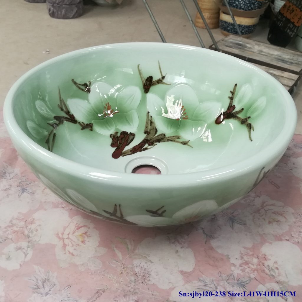 sjbyl20-238-大花玉兰5-1024x1024 sjby120-238 Jingdezhen Hand painted Magnolia pattern ceramic washbasin - shengjiang  ceramic  factory   porcelain art hand basin wash sink